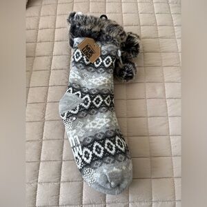 Muk Luks Black and Gray Patterned Slipper Socks